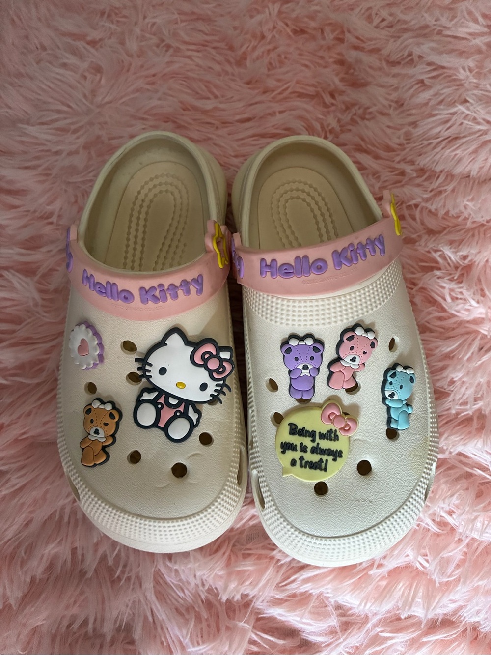 Hello Kitty Cream and Pink Kids Slip-On Clogs with Character Charms